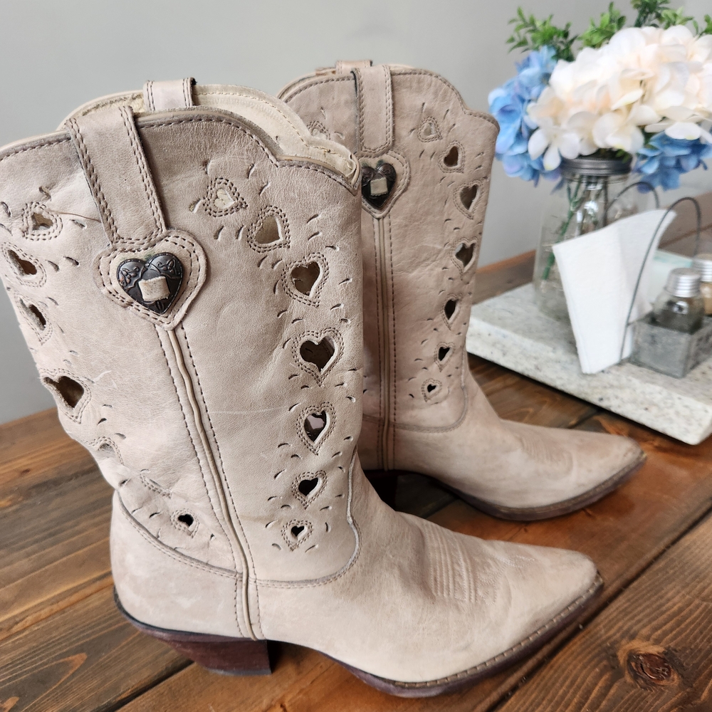 Durango Beige Heart Cutout Heeled Boots